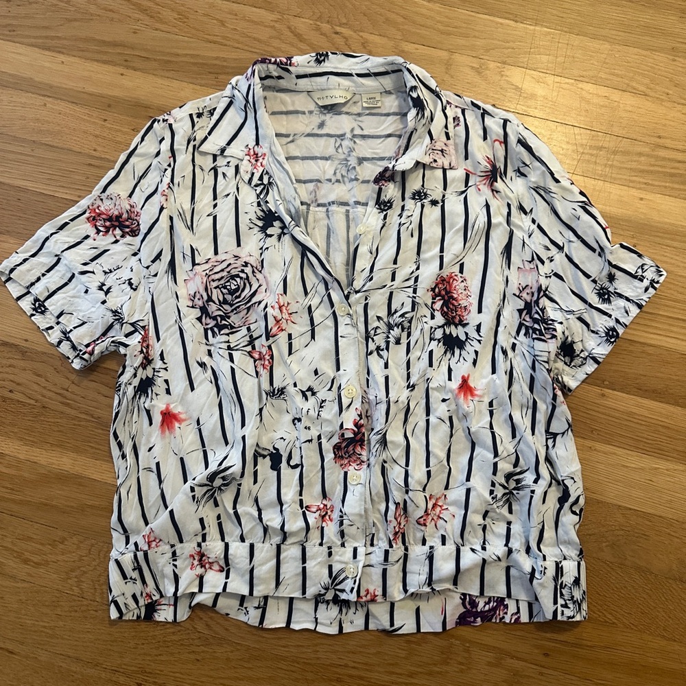 Anthropologie 11.1 tylho button up floral striped blouse large